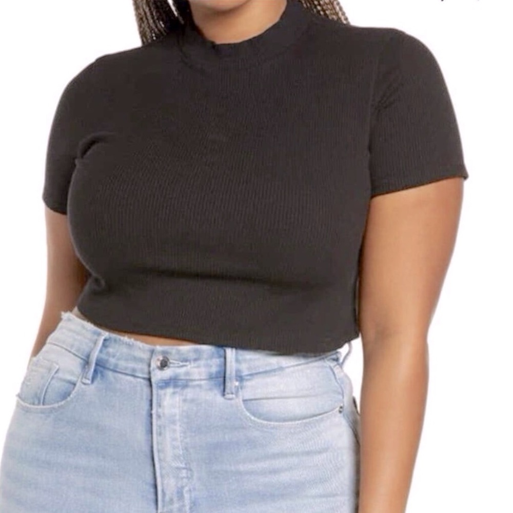 BP Black Fitted Ribbed Baby Crop T-Shirt